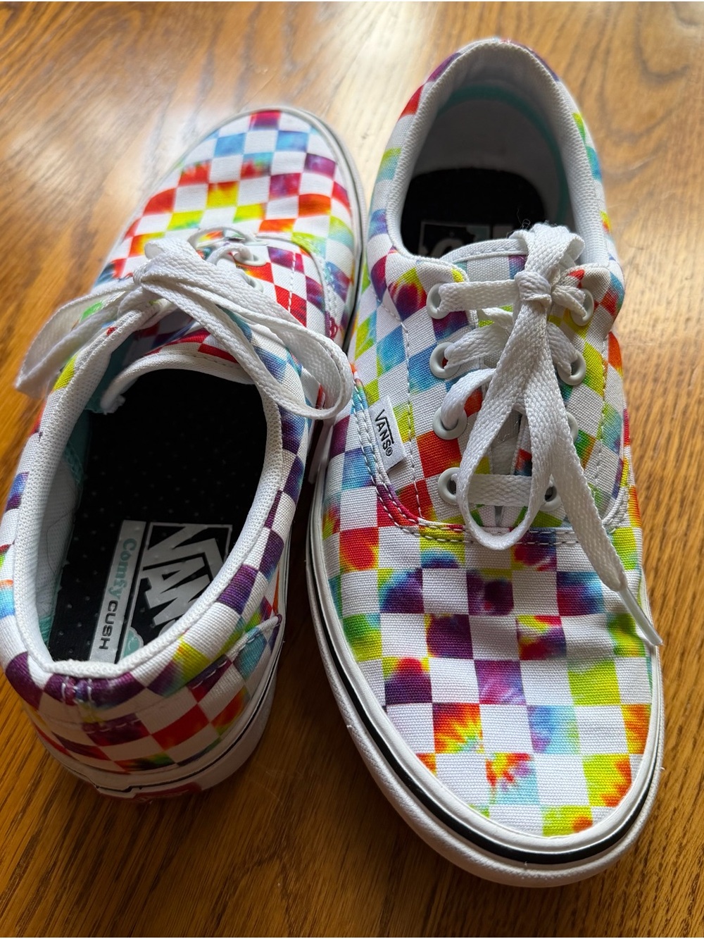 Vans Era ComfyCush Tie-Dye Checkerboard Rainbow Sneakers Women’s 7.0 Men’s 5.5 - Picture 12 of 13